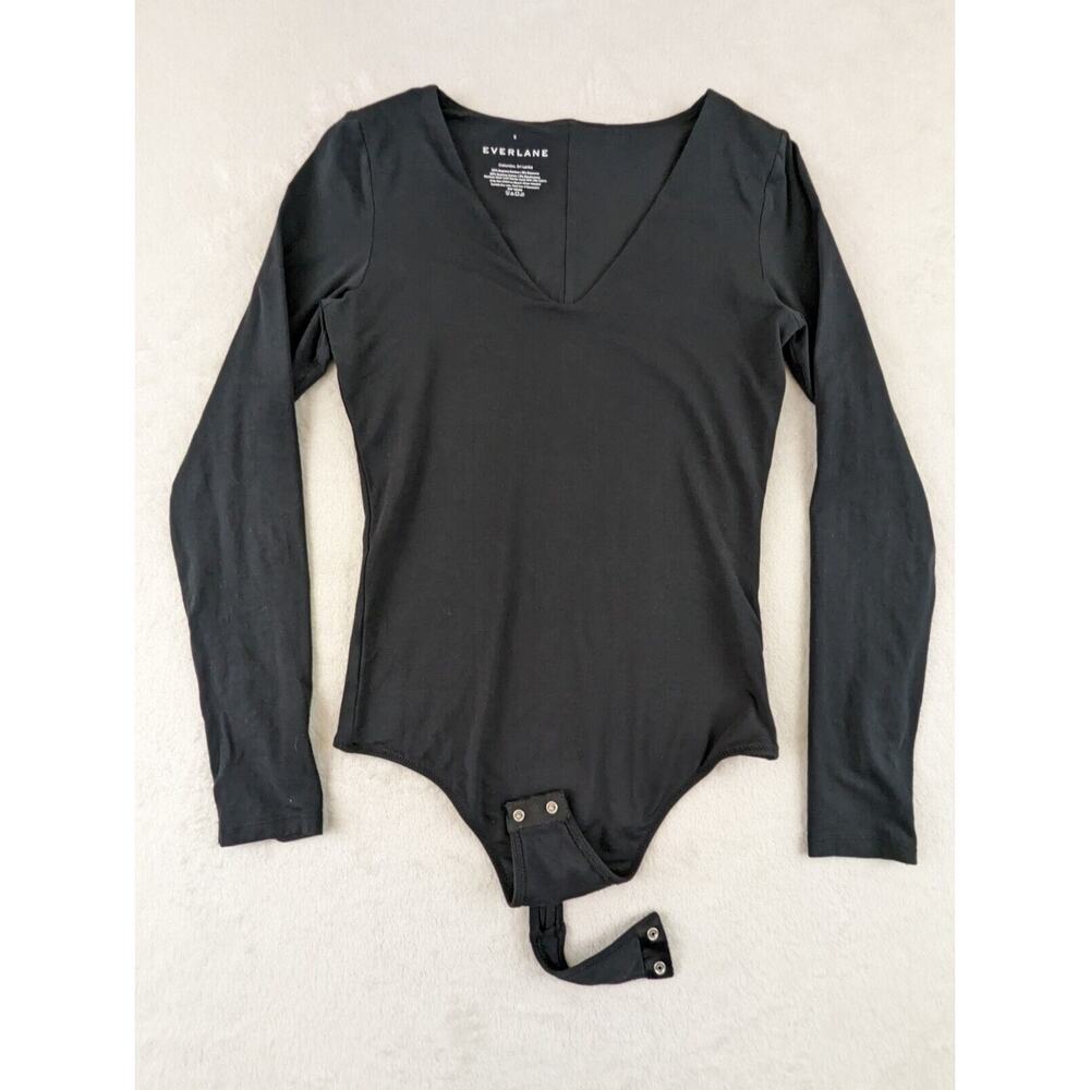 Everlane Black Long-Sleeve V-Neck Bodysuit